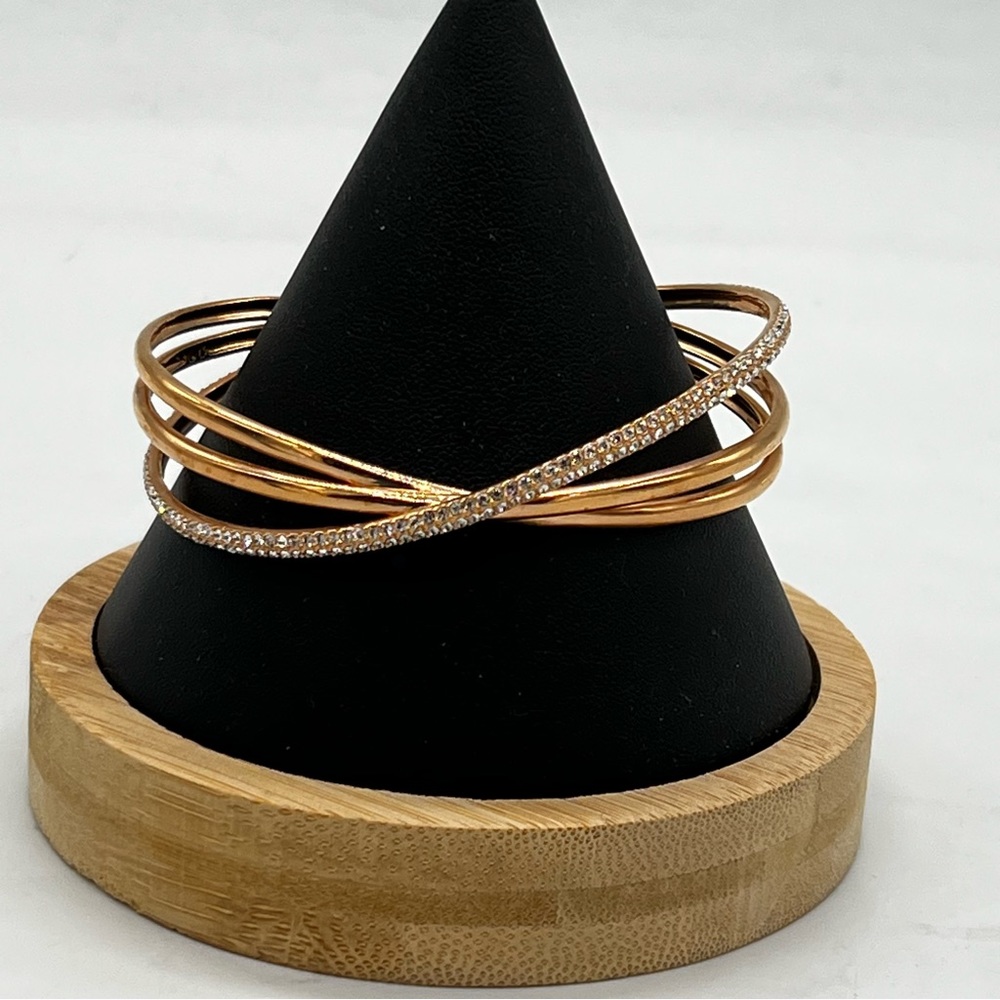 Nadri Trinity Pave CZ Crossover Rose Goldtone Cuff Bracelet